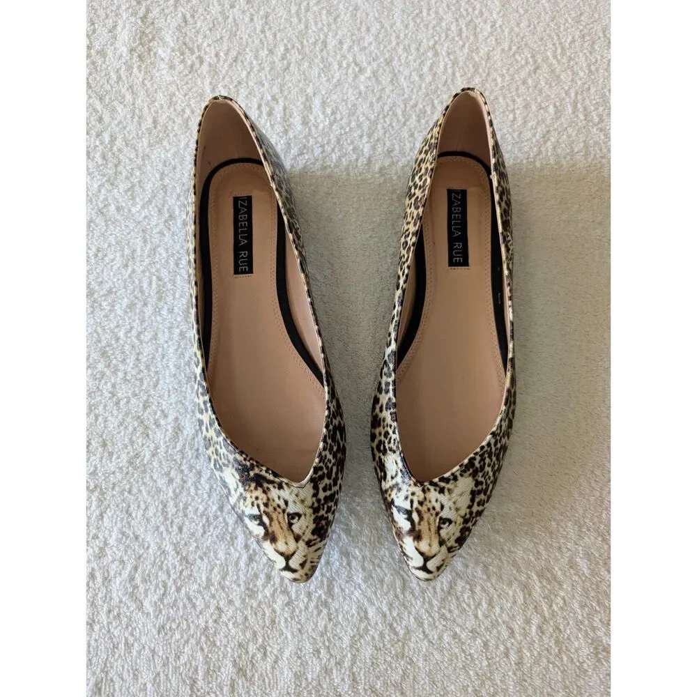 Zabella Rue Leo Flats 8.5 Leopard Cheetah Animal Print Pointed Toe Shoes